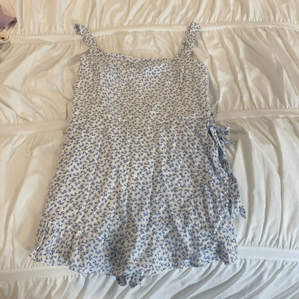 Hollister white and blue floral romper dress